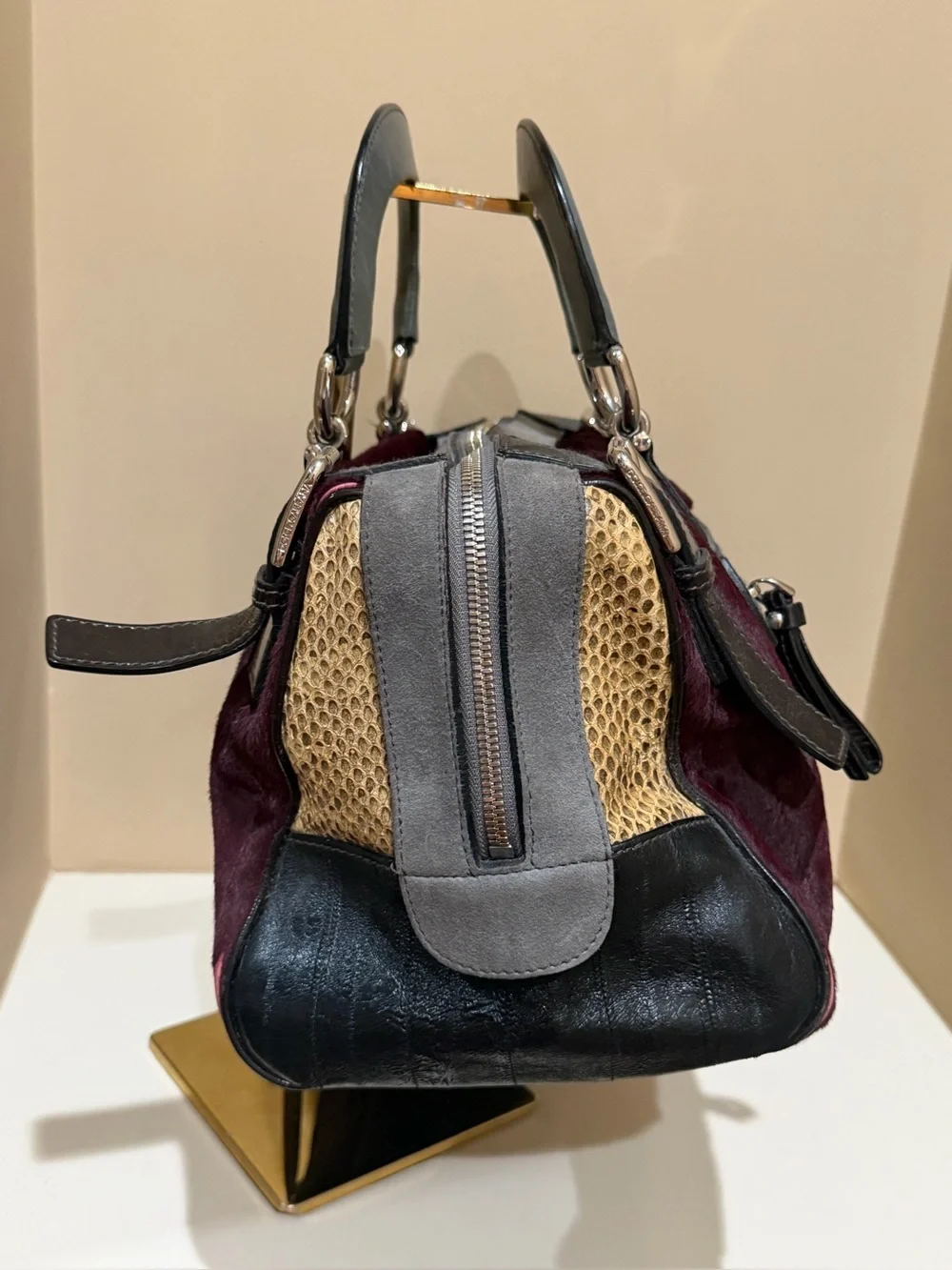 Dolce & Gabbana Burgundy Pony hair & Snakeskin with Grey Leather SUPER RARE